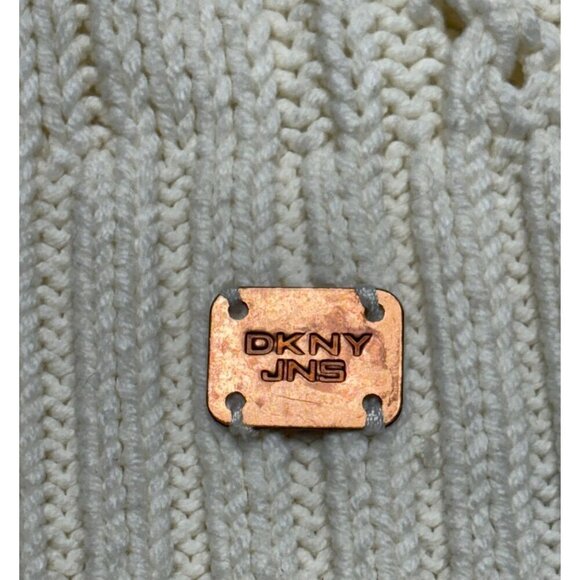 Y2K DKNY Women's Ivory Cable Knit  Sweater Button Details  Ribbed Hem Size L - Picture 2 of 13